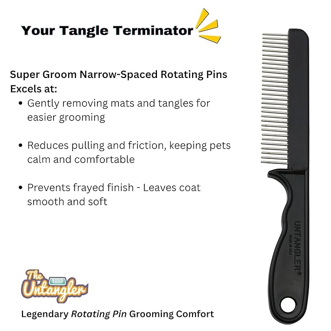 Super-Groom Combs with Smooth Rotating Teeth for Painless Mat Removal (JetBlack, 30 Narrow-Spaced Teeth)