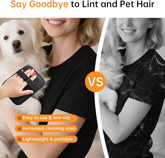 2 Pcs Pet Hair Removal Gloves, Reusable Electrostatic Pet Cat Dog Hair Remover Grooming Gloves Brush Tool for Couch, Furniture, Carpet, Car Seat (2 Pcs Black)