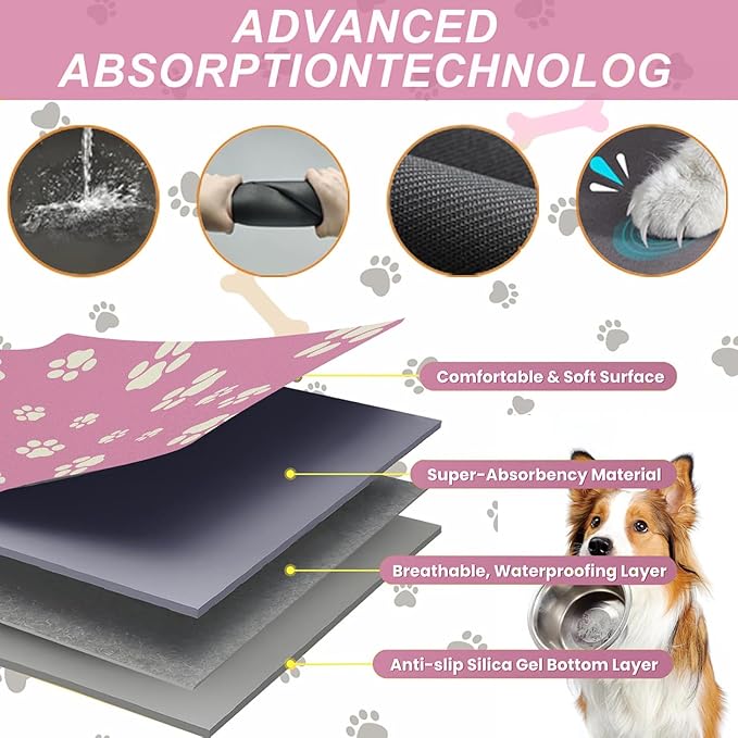Pet Feeding Mat Dog Cat Food Mat Absorbent No Stains Quick Dry Rubber Bottom Anti-Slip Water Bowl Mats Easy to Clean for Indoor Pet Placemats Water Dispenser Mat