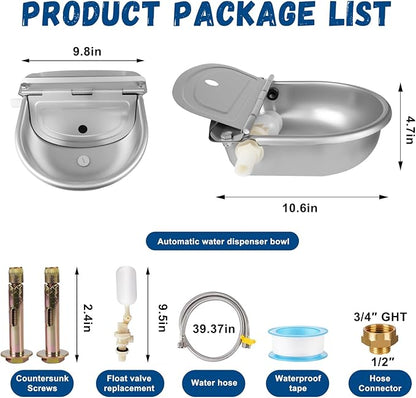 Automatic Water Dispenser for Dogs, Auto Dog Waterer for Outdoor, Stainless Steel Water Bowl Dispenser for Livestock Waterer,Chicken Water System, self Filling Dog Water Bowl Fit 3/4'' GHT Faucet