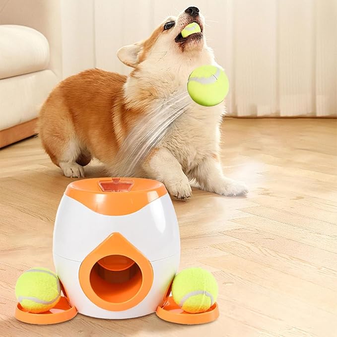 Dog Tennis Ball Food Reward Machine, Interactive Puzzle Toy with Slow Food Dispenser, Outdoor Training Toys Ball Launcher for Medium/Large Dogs, Exercise Mental Stimulation (Orange)