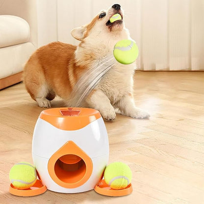 Dog Tennis Ball Food Reward Machine, Interactive Puzzle Toy with Slow Food Dispenser, Outdoor Training Toys Ball Launcher for Medium/Large Dogs, Exercise Mental Stimulation (Orange)