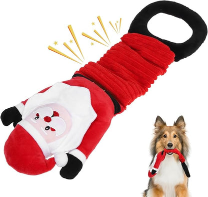 KOOLTAIL Christmas Santa Dog Toys, Tough Plush Dog Chew & Squeaky Toys with Crinkle Paper, Interactive Training & Tug of War Puppy Teething Toy for Indoor Outdoor Play for Small Medium Large Dogs