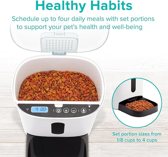 Arf Pets Automatic Pet Feeder Food Dispenser for Dogs, Cats & Small Animals – Features Distribution Alarms, Portion Control & Voice Recording – Timer Programmable Up to 4 Meals a Day