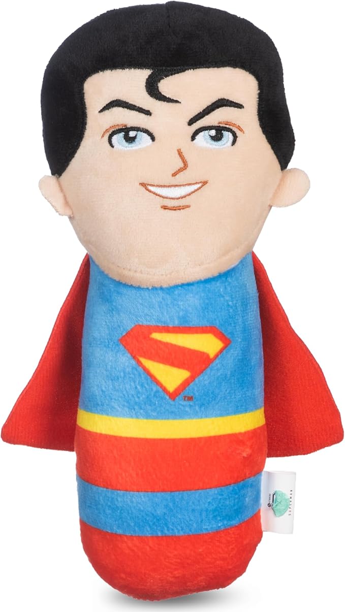 DC Comics Superman 8” Plush S-Shield Toy for Dogs with Squeaker, Inspired by The Film, Officially Licensed DC Super Heroes Pet Product