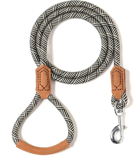 Mile High Life | Premium Leather Handle Dog Leash | Strong Rope Leash | Zinc Alloy Strong Clasp | Small Medium Large Dogs | 4/5/6 Feet(White, 48 Inch (Pack of 1))