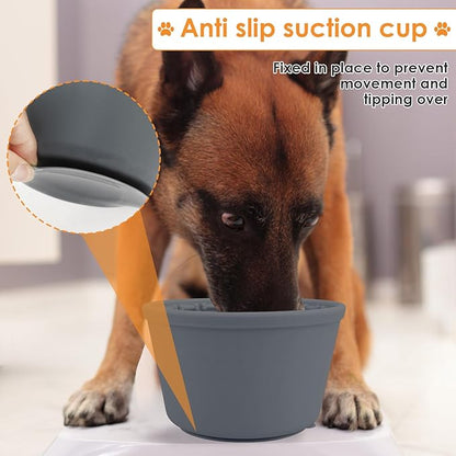 Slow Feeder Bucket, Dog Feeding Bucket, Dog Lick Bowl, Dog Lick Pad with Anti Skid Suction Cup Large Volume Slow Feeder Dog Bowl Portable Slow Feeder Dog Bowl Suitable for Dogs (Blue-Gray)