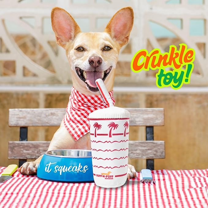 RUFF PUFF Palm Cup Dog Toy - Parody Plush Squeaky Crinkle Pet Toy - Puppy Toys Dog Birthday