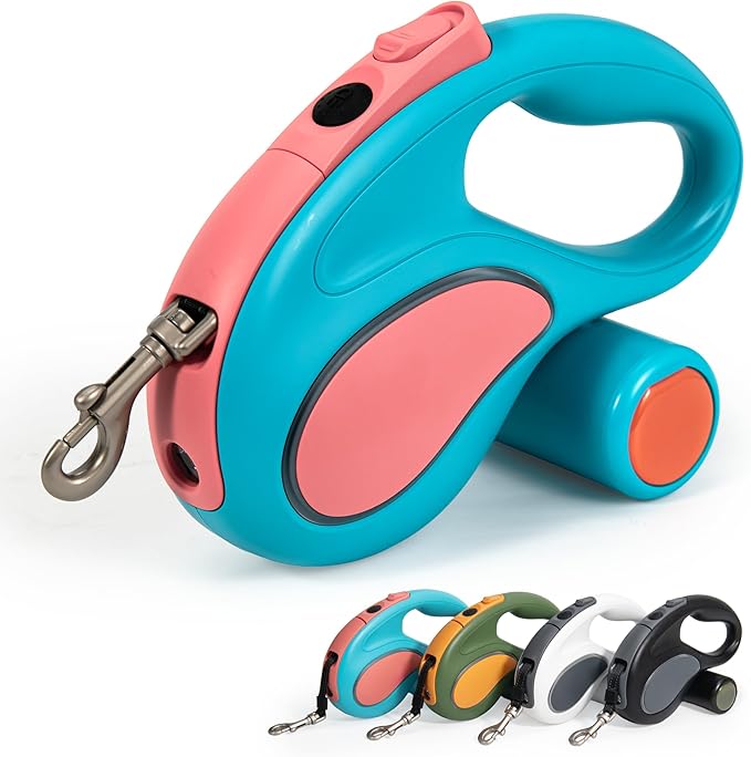 Retractable Dog Leash, 11ft Tangle-Free Reflective Nylon Tape with Anti-Slip Handle & USB Rechargeable Flashlight for Night Walks, Suitable for Small to Medium Dogs Up to 30 Lbs (Blue)