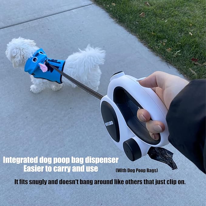 HCY&WLD Upgrade 4-in-1 Retractable Dog Leash with LED Light & Dispenser & Poop Bags, 16 ft Heavy Duty Dog Leash with Anti-Slip Handle for Dogs up to 66 lbs, 360° Tangle-Free, One Button Brake & Lock