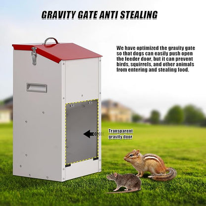 Galvanized Automatic Dog Feeder Large Breed Dog Food Dispenser for Large Dogs, 25lbs Outdoor Pets Feeder Gravity Food Feeder