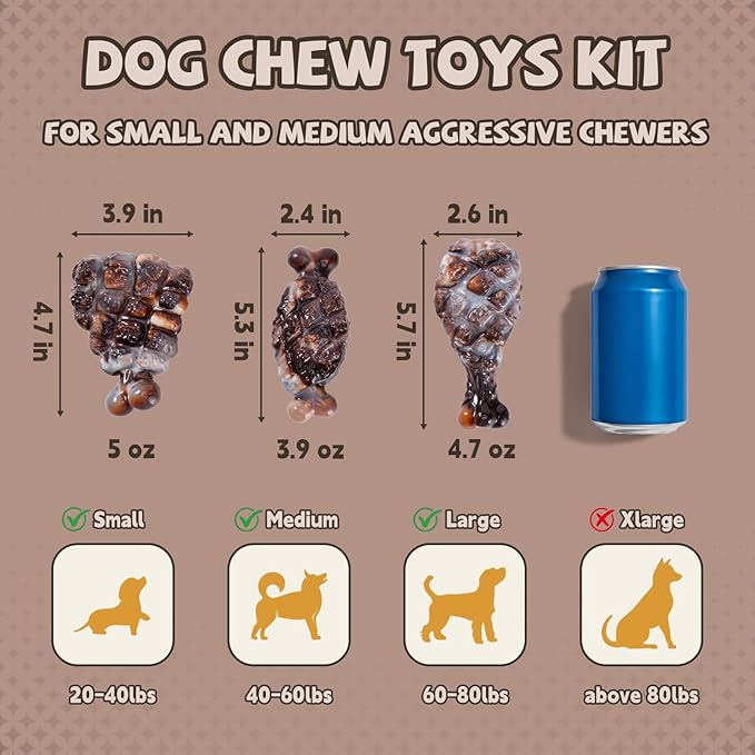 Indestructible Dog Toys for Aggressive Chewers 3 Pack, Tough Dog Chew Toys for Aggressive Chewers Medium and Large Breeds, Durable Dog Toy to Keep Them Busy, Bacon Flavored