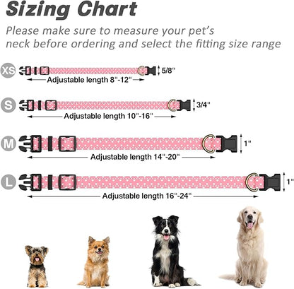 Reflective Dog Collar for Large Dogs, Cute Adjustable Heavy-Duty Nylon Puppy Collars for Boy and Girl Female, Soft Pet Accessories with Quick Release Buckle, Neck 16-24", Pink Hearts