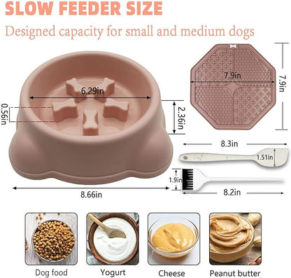 Excellent Slow Feeder Dog Bowl, Prevent Bloat or Choking, Fun Alternative Dog Slow Feeding Bowl for Small Medium Size Dogs,Dog Food Slow Feeder Bowl/Licking mat Set (Pink Set)