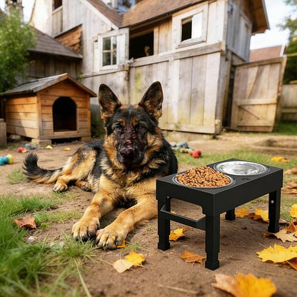 Elevated Dog Bowls, 4 Height Adjustable Raised Bowl Stand with 2 Stainless Steel 7" Food Feeder Bowls for Small Medium and Large Dogs （Plastic）