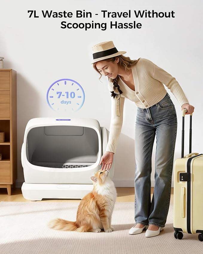 Self Cleaning Cat Litter Box Automatic Cleaning, XXXL Extra Large Electric Auto Litter Box for Multiple Cats, Smart Auto Litter Box Tray with Anti-Pinch, APP Control, Odor-Free, Includes Liners