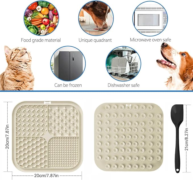 Licking Mat for Dogs & Cats with Suction Cups, 1 Pack Square Dog Slow Feeder Lick Pat for Anxiety Relief and Boredom, Dog Toys to Keep Them Busy, Pets Grooming Training Bathing Mat