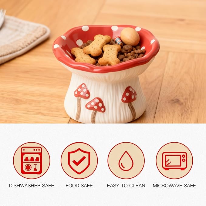 Cat Slow Feeder Bowl, Ceramic Slow Feeder Cat Bowls, Cute Mushroom Elevated Cats Bowl, Anti-Fatigue & Anti-Vomiting