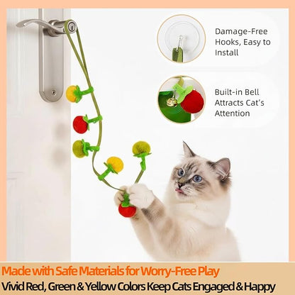 5 Pcs Catnip Toys for Indoor Cats, Hanging Tomato Toy with Hook, Natural Silvervine Chili & Dino Rope for Kitten Teething, 2 Plush Fish for Hairball Relief & Anxiety, Dental Chew Set