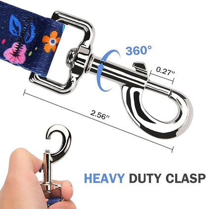 Hikiko Double Handle Dog Leash 5 Ft for Small Medium Large Dogs, Padded Traffic Handles Lead for Walking Training (Navy Blue Floral)