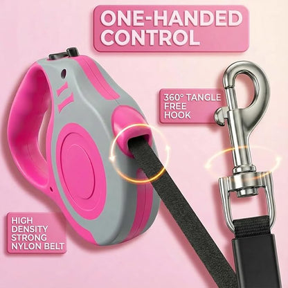Retractable Dog Leash Lightweight 10/16FT Leash with Non-Slip Handle, for Small Medium Dogs (Gray Pink, 16 FT)
