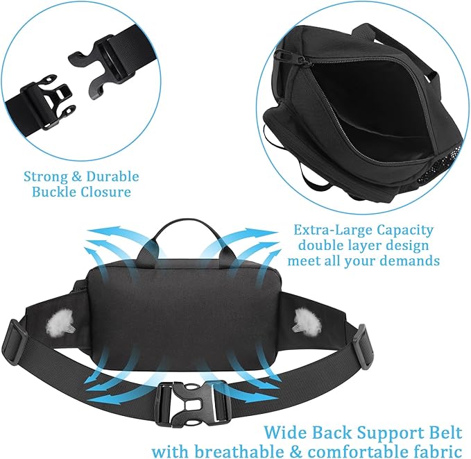 ETACCU Hands Free Dog Leash with Zipper Pouch, Waist Belt for Large Medium 2 Dogs for Running, Walking, Jogging and Hiking, Dual Padded Handles and Durable Bungee - Black (2 Dog)