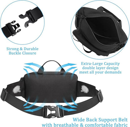 ETACCU Hands Free Dog Leash with Zipper Pouch, Waist Belt for Large Medium 2 Dogs for Running, Walking, Jogging and Hiking, Dual Padded Handles and Durable Bungee - Black (2 Dog)