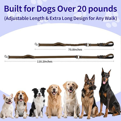 Kazazoo Hands-Free Dog Leash with 6-9FT Adjustable Length - Heavy Duty No Pull Bungee Design, Reflective Safety for Walking, Jogging & Training | Suitable for Medium to Large Dogs Brown L