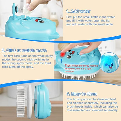 3 in 1 Cat Steam Brush for Shedding, Pet Steam brush for Dog & Cat Shedding & Grooming, for Long & Short Haired Pets, Spritz Defur Comb (sky blue)