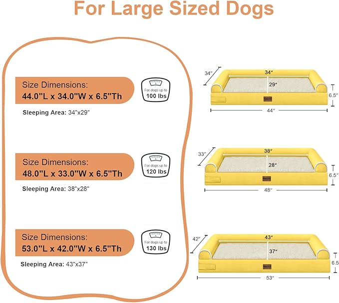 Large Dog Bed Orthopedic Washable: Beds Bolster XXL Bed Big XLarge Dogs Egg Crate Foam Sofa Couch Waterproof Removable Cover - Ginger