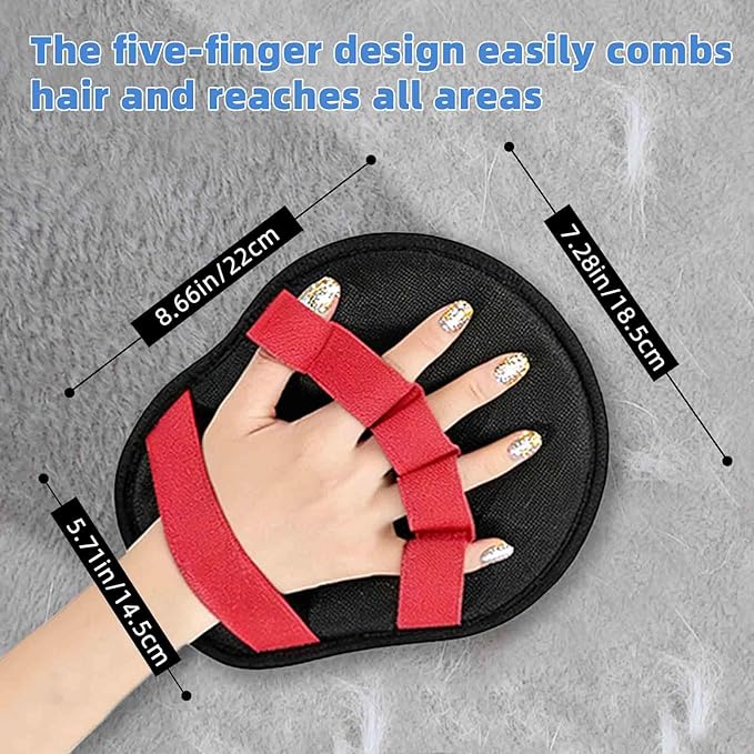Pet Hair Removal Glove for Laundry, Magic Grooming Brush for Dogs Cats, Electrostatic Hair Remover Tool with Five-Finger Design for Couch, Carpet, Clothing, Car Seat Red