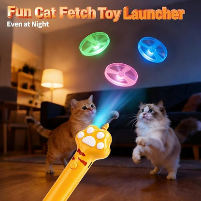 BABORUI Cat Toy Disc Launcher, Rechargeable Interactive Cat Fetch Toy Launcher with 8 Flying Discs, Flying Enrichment Toys for Indoor Bored Kittens & Adult Cats (Yellow)
