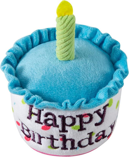 Dog Birthday Cake Toy, Happy Birthday Cake Shaped Squeaky Dog Toys for Small & Medium Dogs Funny Dogs Gifts Plush Dog Party Toys, Small, Blue