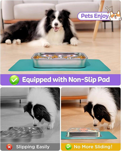 2-Pack Slow Feeder Dog Bowls with Non-Slip Mat, Stainless Steel Slow Feeder for Small & Medium Dogs, 2.5 Cups Pet Bowl for Slows Down Eating, Dishwasher Safe, Anti-Gulping Dog Bowl