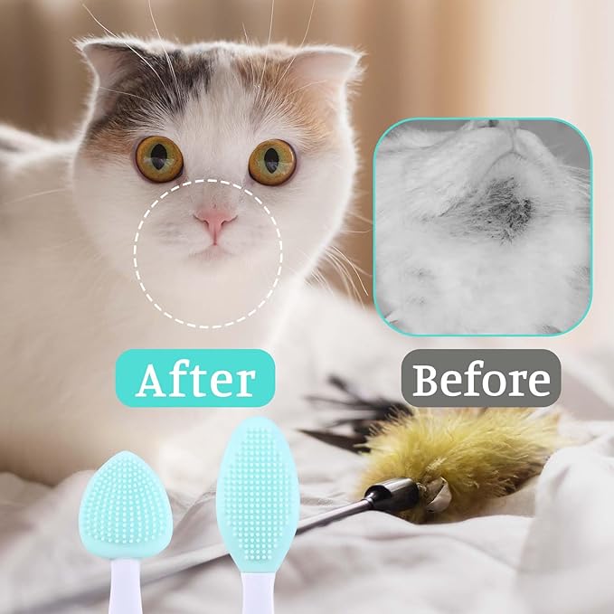 4Pcs Cat Acne Brush Set, Chin Treatment, Black Seed Exfoliating Brush, Dual Sided Silicone Brush for Chin Acne and Blackhead Exfoliation