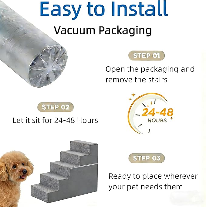 Simple Deluxe Dog Stairs for Small Dogs, 5-Step Dog Step for Puppy, Older Cat, Medium Pet Ramp for Sofa, Couch or Chair, Indoor Non-Slip Pet Ladder with High Density Foam, Gray