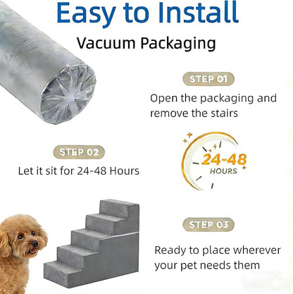 Simple Deluxe Dog Stairs for Small Dogs, 5-Step Dog Step for Puppy, Older Cat, Medium Pet Ramp for Sofa, Couch or Chair, Indoor Non-Slip Pet Ladder with High Density Foam, Gray