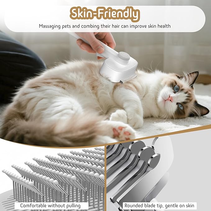 Dog & Cat Brush for Shedding, Self Cleaning Deshedding Brush with Adjustable Bristle Length & Dematting Comb, Skin Friendly Grooming Tool for Long & Medium-Long Hair Pets