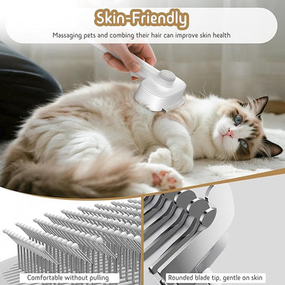 Dog & Cat Brush for Shedding, Self Cleaning Deshedding Brush with Adjustable Bristle Length & Dematting Comb, Skin Friendly Grooming Tool for Long & Medium-Long Hair Pets