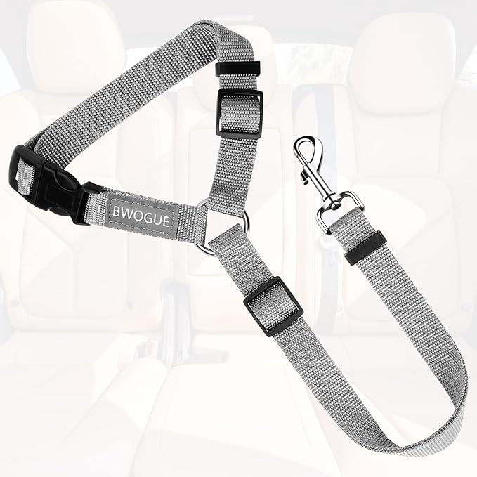 BWOGUE Pet Dog Cat Seat Belts, Car Headrest Restraint Adjustable Safety Leads Vehicle Seatbelt Harness (1 Pack, Grey, Not Elastic)