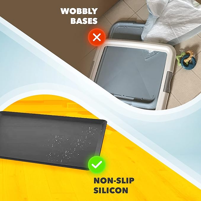 Skywin TidyFriend Dog Pee Pad Holder Tray - Fits Up to 24” x 24” Pee Pad Holder for Dogs - Stable Grip, Raised Edges, Quick-Wipe Silicone Surface Dog Pad Holder for Indoor Flooring Protection (Black)