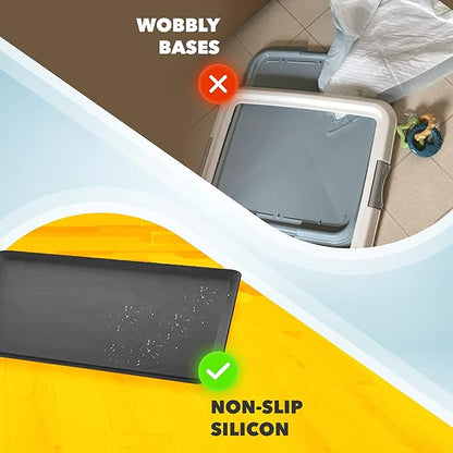 Skywin TidyFriend Dog Pee Pad Holder Tray - Fits Up to 24” x 24” Pee Pad Holder for Dogs - Stable Grip, Raised Edges, Quick-Wipe Silicone Surface Dog Pad Holder for Indoor Flooring Protection (Black)