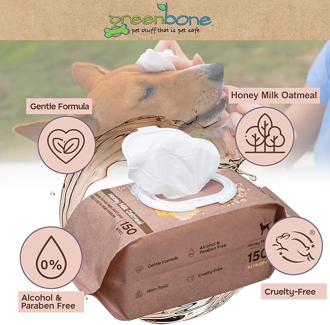 Greenbone Soothing Dog Wipes - Honey Milk & Oatmeal -150 Wipes
