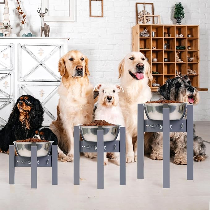 Elevated Dog Bowl Stand,Adjustable Dogs Food Stand for 7”-10” Bowls,Single DogBowl Holder 10” Tall for Medium Dogs Grey