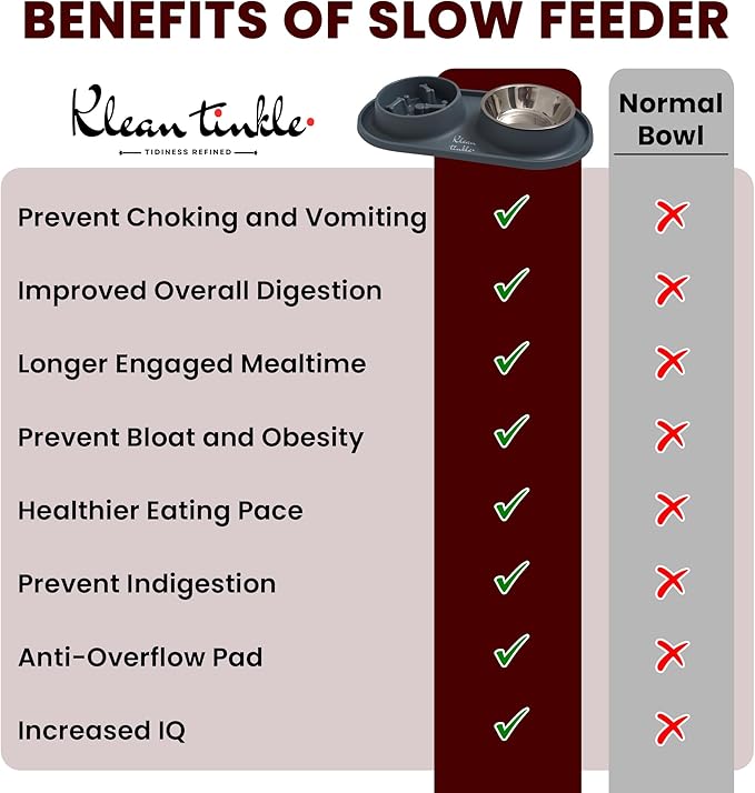 Pets Dog Bowl Set - Anti Skid Removable Double Slow Feeder Dog Bowls with Non Skid Silicone Mat - Stainless Steel Dog Water Bowl for Cats & Pets – A Beautiful Slate Gray Color