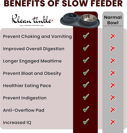 Pets Dog Bowl Set - Anti Skid Removable Double Slow Feeder Dog Bowls with Non Skid Silicone Mat - Stainless Steel Dog Water Bowl for Cats & Pets – A Beautiful Slate Gray Color