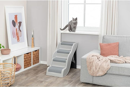 Trixie Lightweight Dog Stairs with Non-Slip Rubber Treads - 4 Step Pet Stairs for Beds and Couches - Foldable and Easy to Store - in Gray