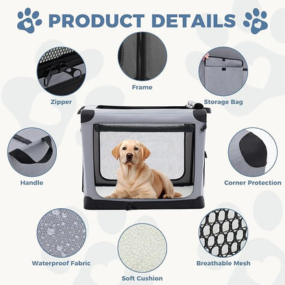 DUMOS Dog Crate 30 Inch Travel Cat Pet Carrier for Small Medium, Portable Foldable Soft Pet Crate with Storage Bag & Washable Pad for Indoor Outdoor Dog Kennel Carrier (M-50lbs, Grey)