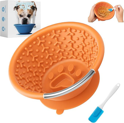 Slow Feeder Dog Bowl with Suction Cup & Reinforced Rim, 3-Cup Puzzle Maze Dog Lick Bowl for Anxiety Relief, Anti-Choking & Non-Slip, BPA-Free Silicone, for Small to Large Breeds (Orange)