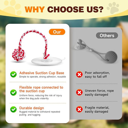 Interactive Dog Toys with Strong Gel Suction Cup, Durable Rope & Chew Ball, Dog Toys for Aggressive Chewers, Tug of War Dog Toy, Suitable for Small Dogs, Red White